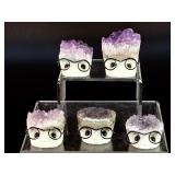 Lot of 5 Amethyst 'Nerd' Geode Figurines – Handcrafted 'Study Buddy' Crystal Desk Pets