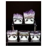 Lot of 5 Amethyst 'Nerd' Geode Figurines – Handcrafted 'Study Buddy' Crystal Desk Pets