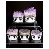 Lot of 5 Amethyst 'Nerd' Geode Figurines – Handcrafted 'Study Buddy' Crystal Desk Pets