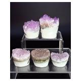 Lot of 5 Amethyst 'Nerd' Geode Figurines – Handcrafted 'Study Buddy' Crystal Desk Pets