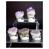Lot of 5 Amethyst 'Nerd' Geode Figurines – Handcrafted 'Study Buddy' Crystal Desk Pets