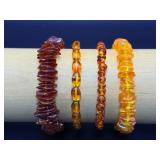 Exceptional Suite of Genuine Baltic Amber Bracelets – Four Distinctive Tones and Cuts