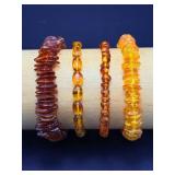 Exceptional Suite of Genuine Baltic Amber Bracelets – Four Distinctive Tones and Cuts