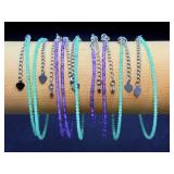 Luxury Set of 9 Dainty Gemstone Jewelry Pieces - Genuine Amethyst & Amazonite - Adjustable Stainless Steel Finish