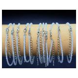 11pc Lot Dainty Faceted White Moonstone Bracelets - Adjustable Silver-Tone Clasps