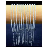 11pc Lot Dainty Faceted White Moonstone Bracelets - Adjustable Silver-Tone Clasps