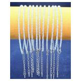 11pc Lot Dainty Faceted White Moonstone Bracelets - Adjustable Silver-Tone Clasps