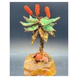 Pair of Handcrafted Gemstone Sculptures – Red Jasper & Aventurine 'Money Trees' on Raw Crystal Bases