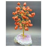 Pair of Handcrafted Gemstone Sculptures – Red Jasper & Aventurine 'Money Trees' on Raw Crystal Bases