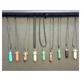 Lot of 9 Healing Crystal Point Necklaces:  Jasper, Aventurine, Obsidian & More