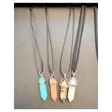 Lot of 9 Healing Crystal Point Necklaces:  Jasper, Aventurine, Obsidian & More