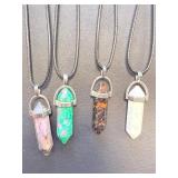 Lot of 9 Healing Crystal Point Necklaces:  Jasper, Aventurine, Obsidian & More