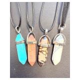 Lot of 9 Healing Crystal Point Necklaces:  Jasper, Aventurine, Obsidian & More