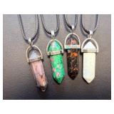 Lot of 9 Healing Crystal Point Necklaces:  Jasper, Aventurine, Obsidian & More