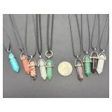 Lot of 9 Healing Crystal Point Necklaces:  Jasper, Aventurine, Obsidian & More