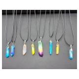 Lot of 8 Iridescent Aura Quartz Crystal Point Necklaces – Vibrant Rainbow Colors