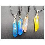 Lot of 8 Iridescent Aura Quartz Crystal Point Necklaces – Vibrant Rainbow Colors