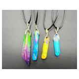 Lot of 8 Iridescent Aura Quartz Crystal Point Necklaces – Vibrant Rainbow Colors