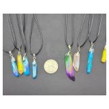 Lot of 8 Iridescent Aura Quartz Crystal Point Necklaces – Vibrant Rainbow Colors