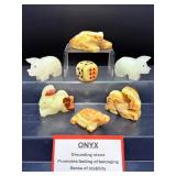 Vibrant Hand-Carved Onyx & Banded Calcite Figurine Set – 7 Unique Totems