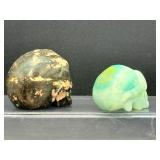 Lot of 2 Hand-Carved Crystal Skulls: Rhodonite & Caribbean Calcite