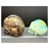 Lot of 2 Hand-Carved Crystal Skulls: Rhodonite & Caribbean Calcite