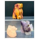 Set of 3 Hand-Carved Gemstone Animal Figurines | Rose Quartz, Amethyst & Red Jasper