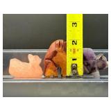 Set of 3 Hand-Carved Gemstone Animal Figurines | Rose Quartz, Amethyst & Red Jasper