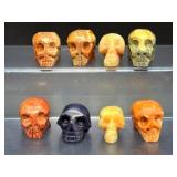Hand-Carved Gemstone Skulls – Set of 8 Natural Crystal Collectibles