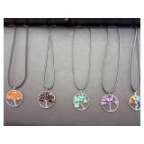 Set of 5 Handmade Tree of Life Gemstone Pendants – Spiritual Energy Healing Jewelry
