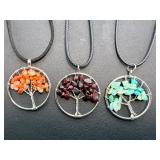 Set of 5 Handmade Tree of Life Gemstone Pendants – Spiritual Energy Healing Jewelry