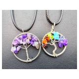 Set of 5 Handmade Tree of Life Gemstone Pendants – Spiritual Energy Healing Jewelry