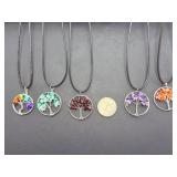 Set of 5 Handmade Tree of Life Gemstone Pendants – Spiritual Energy Healing Jewelry