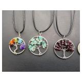 Set of 5 Handmade Tree of Life Gemstone Pendants – Spiritual Energy Healing Jewelry