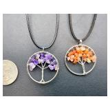 Set of 5 Handmade Tree of Life Gemstone Pendants – Spiritual Energy Healing Jewelry