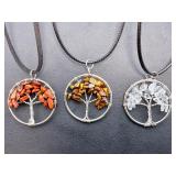 Set of 5 Tree of Life Gemstone Pendants – Natural Stone & 7 Chakra Jewelry