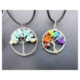 Set of 5 Tree of Life Gemstone Pendants – Natural Stone & 7 Chakra Jewelry