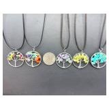 Set of 5 Handcrafted 'Tree of Life' Gemstone Chip Pendant Necklaces