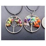 Set of 5 Handcrafted 'Tree of Life' Gemstone Chip Pendant Necklaces