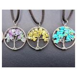 Set of 5 Handcrafted 'Tree of Life' Gemstone Chip Pendant Necklaces