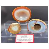 Hand-Carved Agate Geode Candle Holder – Vibrant Red & Blue Banding. Polished Agate Trinket Dish – Warm Amber & Cream 'Fortification' Agate. Large Brazilian Agate Display Slab – Fiery Ora