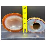 Hand-Carved Agate Geode Candle Holder – Vibrant Red & Blue Banding. Polished Agate Trinket Dish – Warm Amber & Cream 'Fortification' Agate. Large Brazilian Agate Display Slab – Fiery Ora