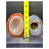 Hand-Carved Agate Geode Candle Holder – Vibrant Red & Blue Banding. Polished Agate Trinket Dish – Warm Amber & Cream 'Fortification' Agate. Large Brazilian Agate Display Slab – Fiery Ora
