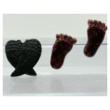 Hand-Carved Obsidian Angel Wings & Custom Garnet Resin Baby Feet Memorial Set