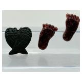 Hand-Carved Obsidian Angel Wings & Custom Garnet Resin Baby Feet Memorial Set