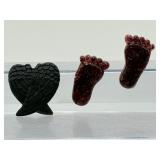 Hand-Carved Obsidian Angel Wings & Custom Garnet Resin Baby Feet Memorial Set