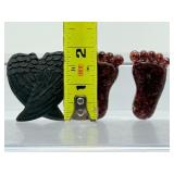 Hand-Carved Obsidian Angel Wings & Custom Garnet Resin Baby Feet Memorial Set