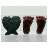 Hand-Carved Obsidian Angel Wings & Custom Garnet Resin Baby Feet Memorial Set