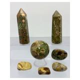 Premium 7-Piece Australian Rainforest Rhyolite Collection: Polished Towers, Sphere, and Freeform Stones – Rare Volcanic Gemstones from Mt. Hay, Queensland