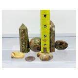 Premium 7-Piece Australian Rainforest Rhyolite Collection: Polished Towers, Sphere, and Freeform Stones – Rare Volcanic Gemstones from Mt. Hay, Queensland